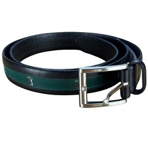 Vintage PGA Tour Leather Golf Belt Made in Italy Green Inlay Eurometal Buckle